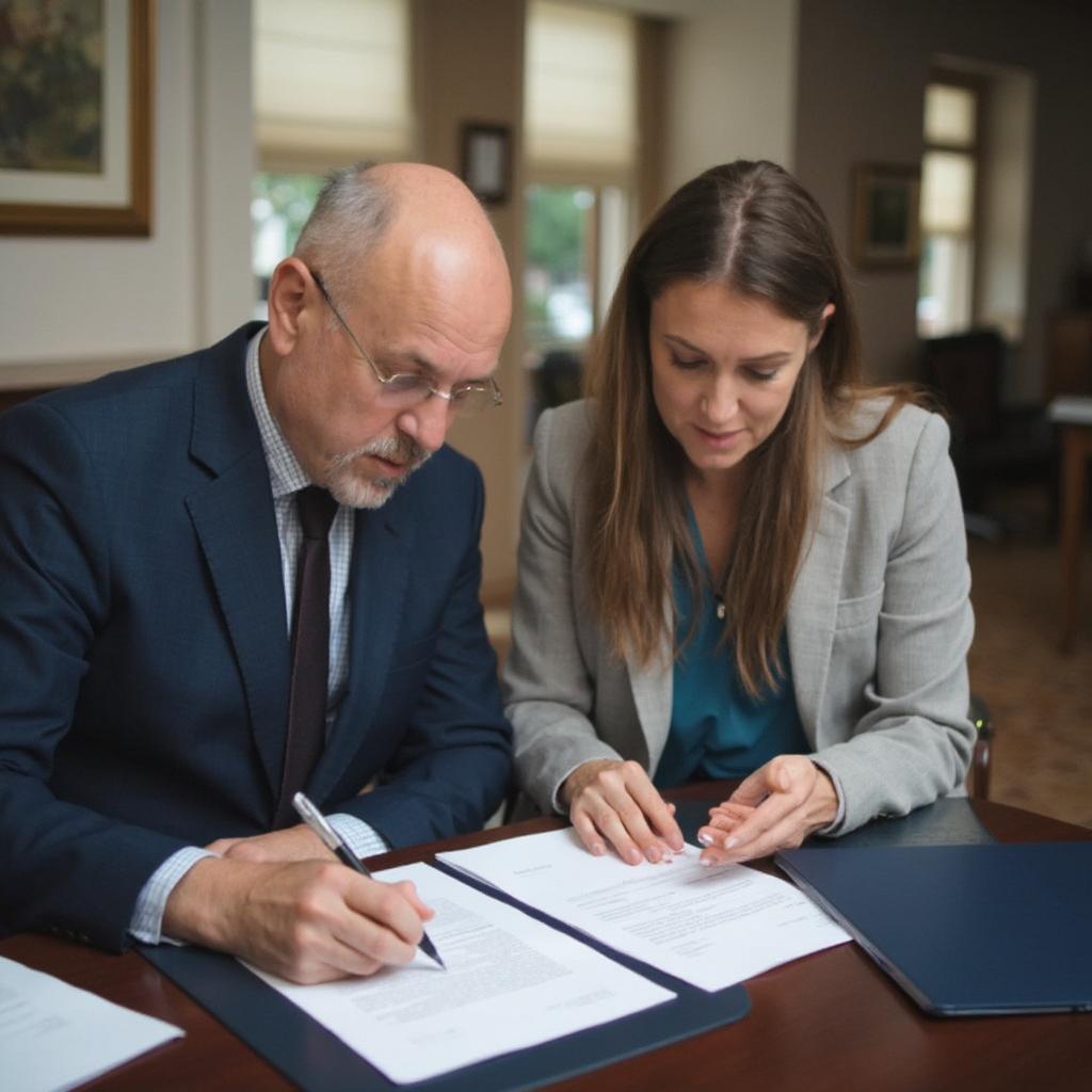 Discussing legal matters with a lawyer notary